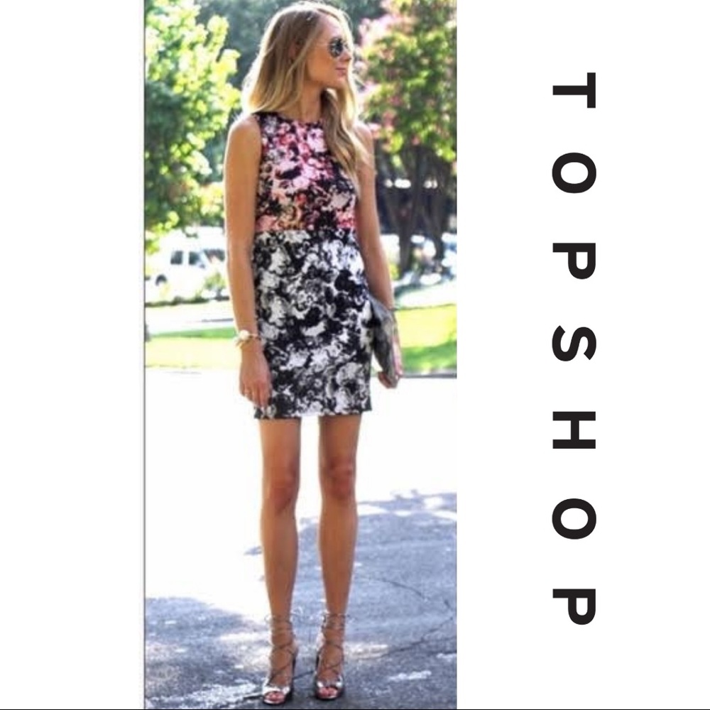 TOPSHOP Floral Color Block Bodycon Dress